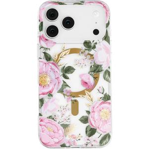 SCORPIFY for iPhone 17 Pro Case [Compatible with MagSafe] with Pink Peony Floral Design, Cute Clear Flower Magnetic Phone Cover for Women Girls, Slim Shockproof Bumper with Gold Accents