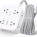 Surge Protector Power Strip - HANYCONY 8 Outlets 4 USB (2 USB C) Charging Ports, Multi Plug Outlet Extender, 5Ft Braided Extension Cord, Flat Plug Wall Mount Desk Charging Station for Home Office ETL (5Ft, White)