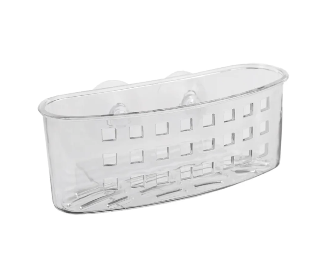 Home Basics Wide Plastic Bath Caddy with Suction Cups, Clear