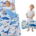 Toddler Nap Mat with Pillow and Blanket, Extra Large Rolled Napping Mats,Slumber Bags for Boys Girls,Kids Sleeping Bag for Daycare, Preschool Travel Camping (Ocean Whale)