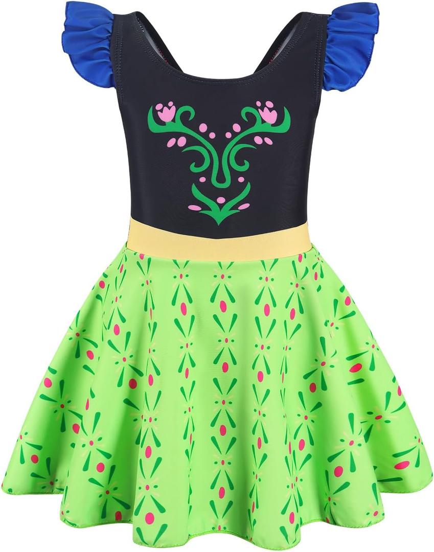 COTRIO One Piece Princess Swimsuit for Girls Short Sleeve Swim Dress Rash Guard Bathing Suit Skirted Swimwear 1-10 Years