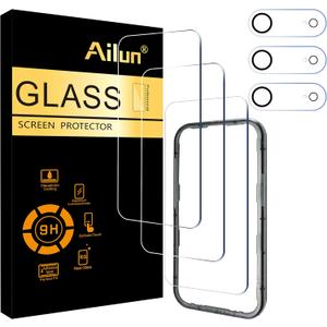 Ailun 3 Pack Screen Protector for iPhone Air [6.5 inch] + 3 Pack Camera Lens Protector with Installation Frame,Dynamic Island Compatible,Case Friendly [Not for iPhone 17/17 Pro/17 Pro Max]