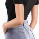 MANGOPOP Women's Square Neck Top Double Lined Short Sleeve Long Sleeve T Shirt Fitted Seamless Tee (Black, L)