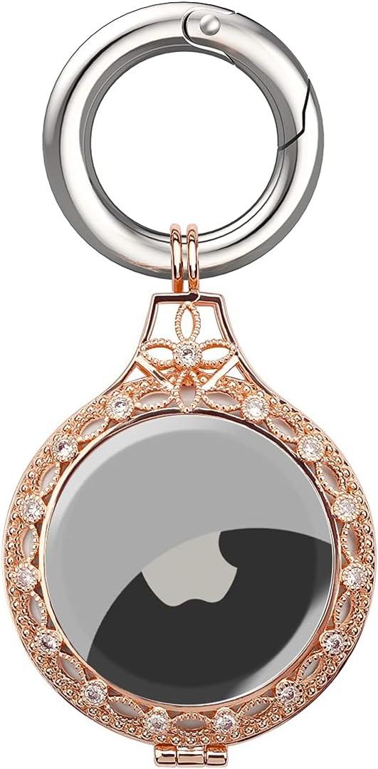 Elegant Metal Keychain Holder Case Compatible with AirTag for Women Girl (Rose Gold)
