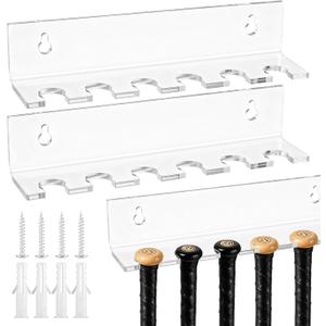 Threehoney 2 Pcs Mini Baseball Bat Holder, Acrylic Clear Baseball Bat Hanger Holder 9.1 x 2.25 x 2 Inch with Top Diameter 0.7-0.8 Inch, 6 Items Display Rack Wall Mount for Sport Souvenir, Collector