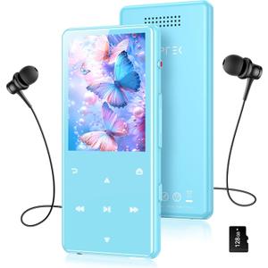 AGPTEK 128GB MP3 Player with Bluetooth 5.4, M6 2.4 inch Music Player with One-Click Recording, Built in Speaker and FM Radio, Touch Buttons(Blue)