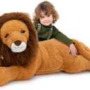 Tezituor 43.3inch Giant Lion Stuffed Animals, Realistic Large Stuffed Lion Plush Toy for Boys Girls, Hugging Soft Lion Plushi Body Pillow Birthday Decor for Adult
