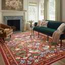 Strawberry Thief Area Rug Rust Red, Ultra Thin 5x7 Washable Rug, Modern Abstract Art Living Room Rug, Boho Rustic Vintage Floral Botanical Carpet for Bedroom Kitchen Dining Room Entryway Dorm