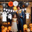 KatchOn, Hanging Ghosts Halloween Decor - Pack of 10 | Xtralarge Indoor Halloween Hanging Decorations, Ghost Garland Decorations, Paper Lanterns, Hanging Paper Fans | Spooky Hanging Decorations (White and Orange)