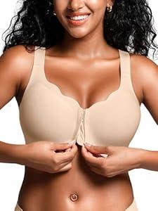 Front Closure Bras for Women - M-4XL - Wireless Jelly Bra with 2 Hook & Eyes No Underwire Seamless T-shirt Bralettes (Black)