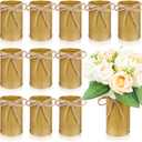 Domensi 4.33 Inch Petite Farmhouse Vase Decor Vintage Flower Vase with Twine Bow Rustic Galvanized Metal Buckets for Artificial Flowers for Table Centerpiece Weddings(Gold,12 Pcs)