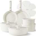 CAROTE 17pcs Pots and Pans Set, Nonstick Cookware Set Detachable Handle, Induction Kitchen Cookware Sets Non Stick with Removable Handle, RV Cookware Set, Oven Safe, Saucepan Set (Cream White)