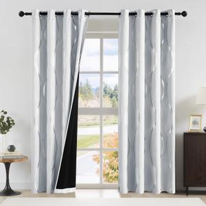 NICETOWN 100% Blackout Curtains for Living Room - Easy Care Solid Thermal Insulated Grommet Room Darkening Curtains/Panels/Drapes for Bedroom Decoration (2 Panels, 52 by 84, Greyish White)