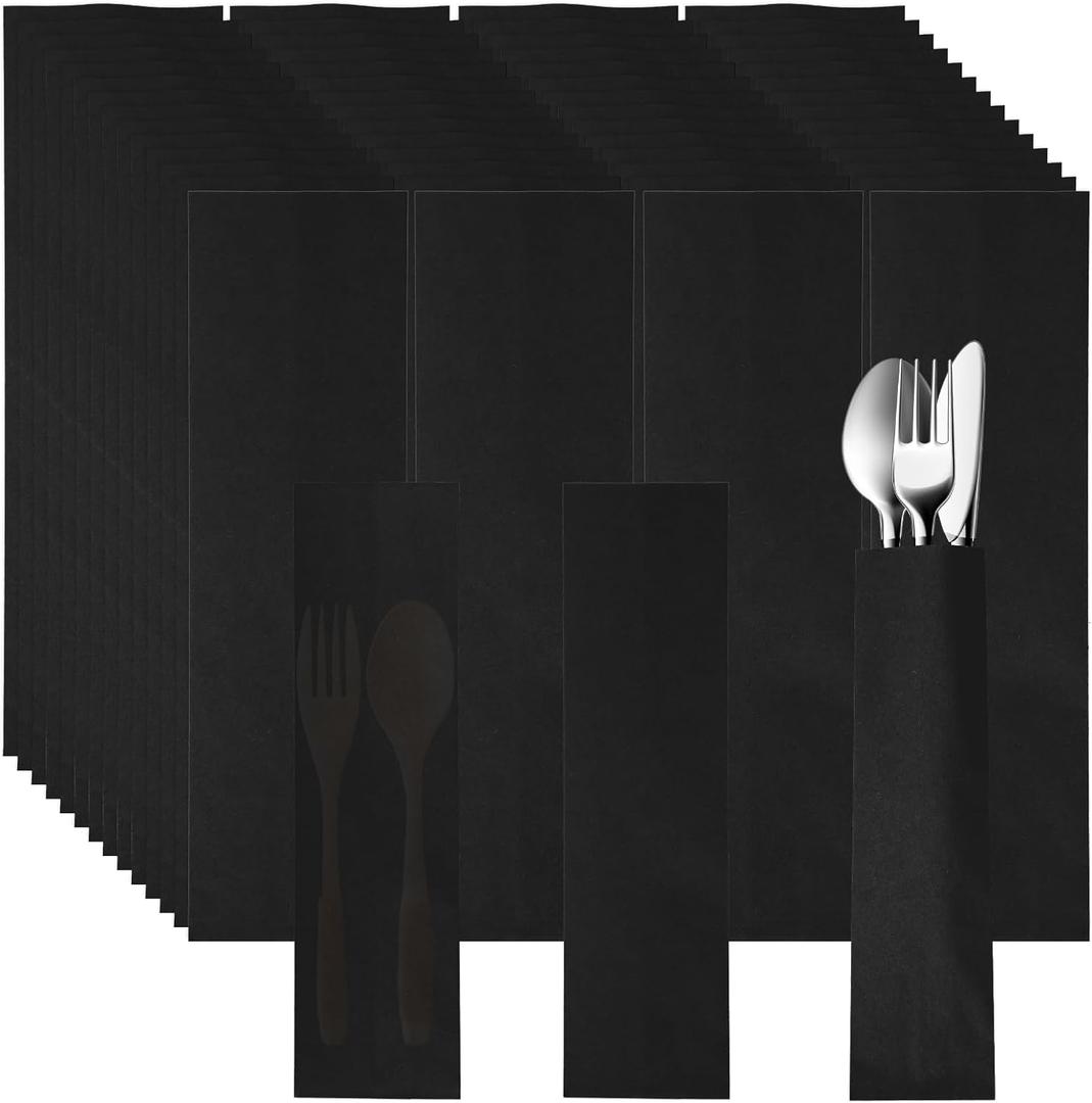 300 Pcs Paper Silverware Bags 10" x 3" Kraft Churro Pretzel Rod Bags for Restaurant Flatware Holder Chopsticks Holder Wedding Party Tableware (Black)