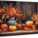 Orange Pumpkin Canvas Wall Art Kitchen Wall Decor Farmhouse Dining Room Pictures Halloween Painting Autumn Flowers Canvas Prints Fall Harvest Theme Posters Artwork Home Decorations 20x40" (40L" x 20W")