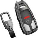For Audi Key Fob Cover with Keychain,Stylish and Durable Zinc Alloy Protection Key Case Compatible with A4 A5 Q7 Q5 TT TTS A3 A6 SQ5 R8 S5 RS4 RS5 Smart keyless Key shell Accessories 
