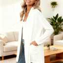 Women's Long Sleeve Lightweight Cardigan Sweaters with Pockets Casual Loose Fit Open Front Jacket Coat (White, M)