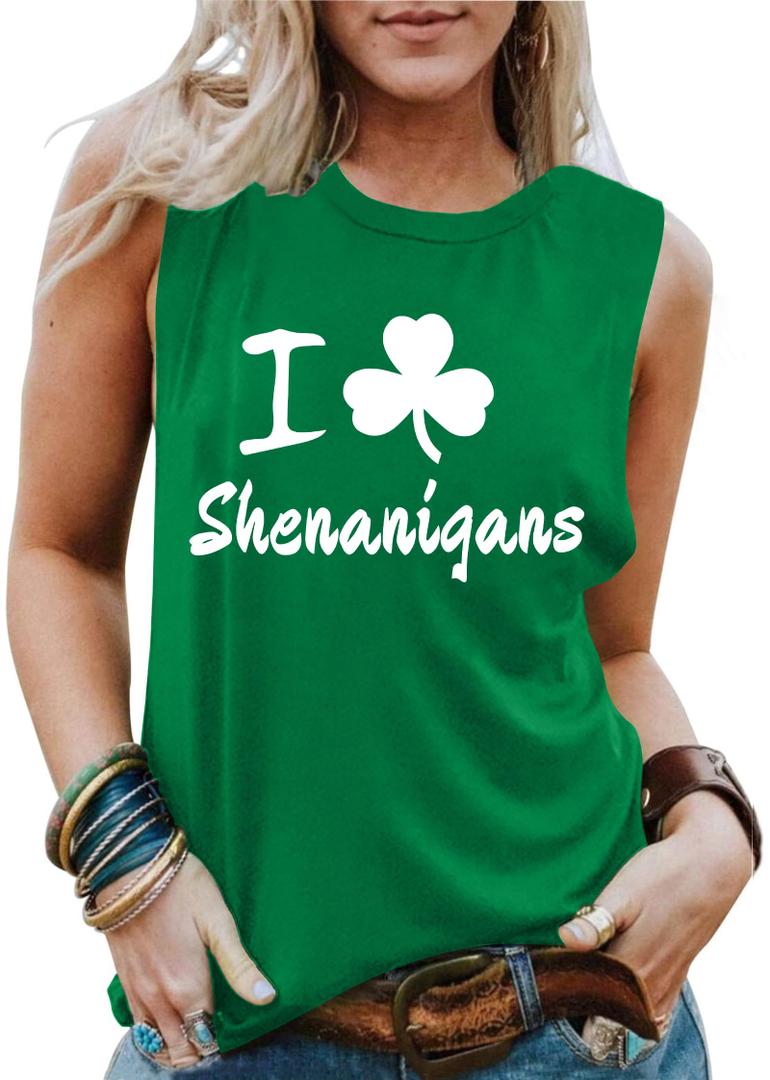 St Patricks Day Shirt Women Shamrock Heart Tank Tops Casual Lucky Clover Sleeveless Shirts