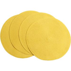 SHACOS Round Braided Placemats Set of 4 Washable Kitchen Table Placemats for Home Wedding Party (Yellow, 4)