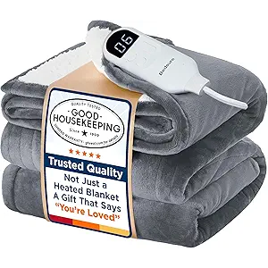 Bedsure Electric Blanket Twin with Preheat Function  Soft Flannel Heated Blanket Twin Size, Fast Heating with 6 Time Settings (Up to 10H) & 6 Heat Settings, Gifts for Grandma (62x84 inches, Grey)