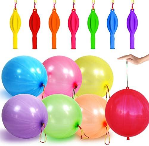 LEEZZIZZ 30Pcs Punch Balloons, Thickened Neon Punching Balloon Heavy Duty Party Favors for Kids with Rubber Band Handle, Bouncy Balls for Birthday Weddings Goodie Bag Stuffer Supply