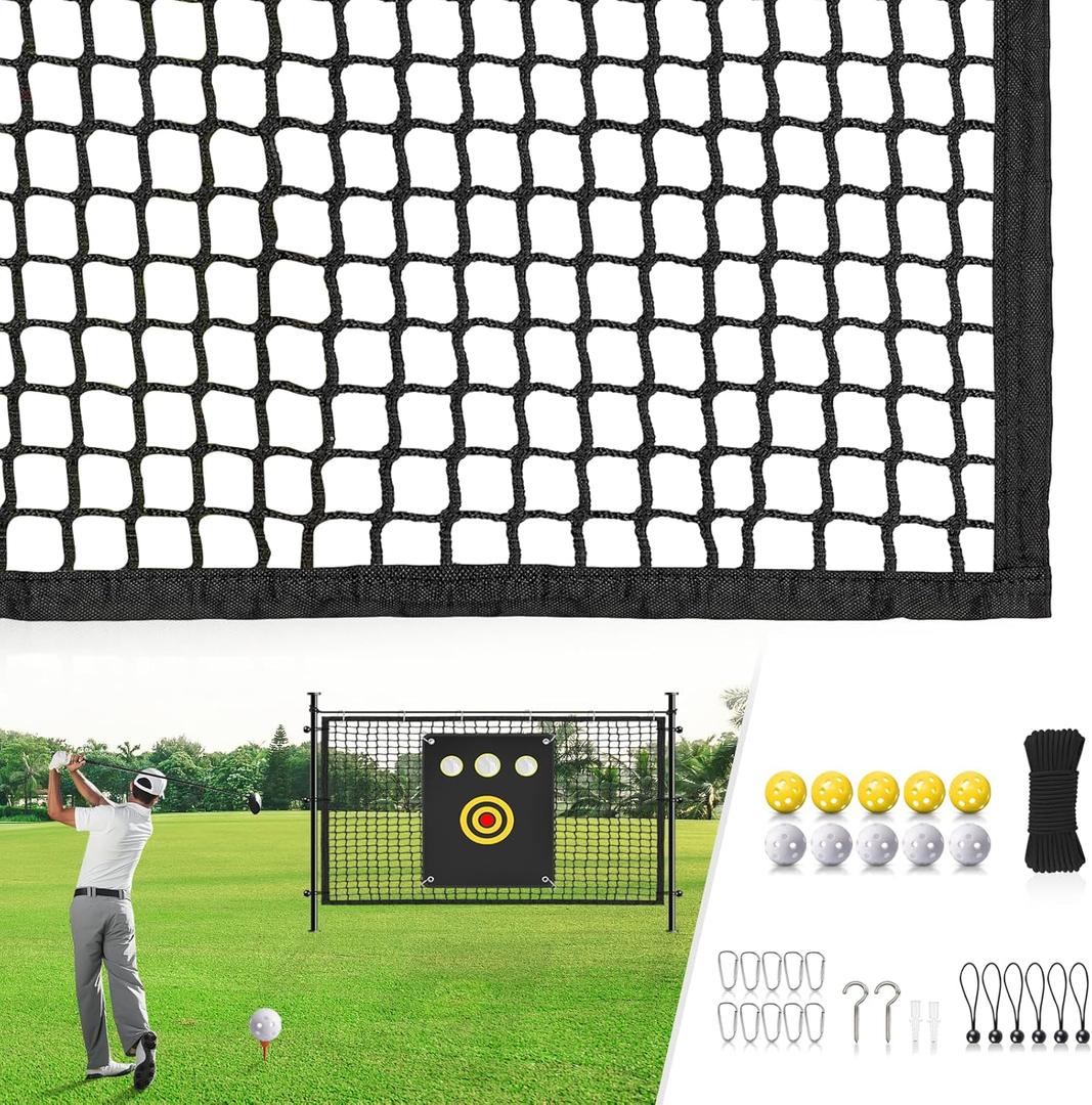 Golf Net Sports Netting Set - 10 x 10ft Practice Net with Target Fabric Rope Rings, Heavy Duty Sports Practice Barrier for Backyard,Indoor, Great Gift for Men/Women/Golf Lovers