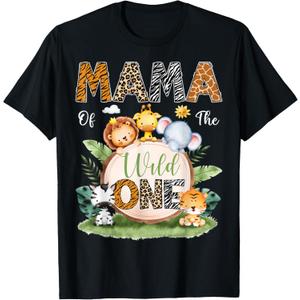 Mama of The Wild One 1St Birthday Kids Safari Jungle T-Shirt L