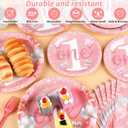 96 Pcs Girl 1st Party Supplies Pink One Year Old Paper Plates Baby Girl 1st Birthday Decoration Pink DisposableTableware Set Bridal Shower Birthday Party Paper Plate Napkin Fork 24 Guests