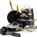 Blue Diamond Gold 14 Piece Cookware Pots and Pans Set, Induction Suitable, Diamond Infused PFOA & PFAS-Free Ceramic Nonstick, Durable Metal Utensil Safe, Dishwasher Safe, Gold Handle, Black