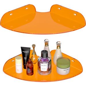 7x7 Inch Corner Shelf Wall Mount Set of 2, Orange Acrylic Corner Floating Shelves, Corner Wall Organizer Shelf for Bathroom, Kitchen, Bedroom, Living Room, Dining Room, Office