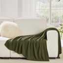 Olive Green Throw Blanket, Knit Throw Blanket for Couch, Soft Cozy Warm Reversible Lightweight Decorative Moss Stitch Cable Knitted Blankets for Bed, 60x80 Inches, Olive