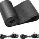 BELINOUS Universal Leather Car Steering Wheel Cover, Stitch On Wrap (Size M4, Black)