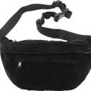 Micmores Crossbody Bags for Women Men Corduroy Fanny Pack Oversize Shoulder Purse Cute Belt Bum Sling Bag for Travel Running (Black)