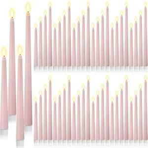 Rossesay 48 Pcs Flameless LED Taper Candles Battery Operated Candles 4 Sizes of 8.5'', 9.65'', 10.83'', 12.8'' Flameless Candlesticks Flickering for Halloween Christmas Church Wedding(Dusty Pink)