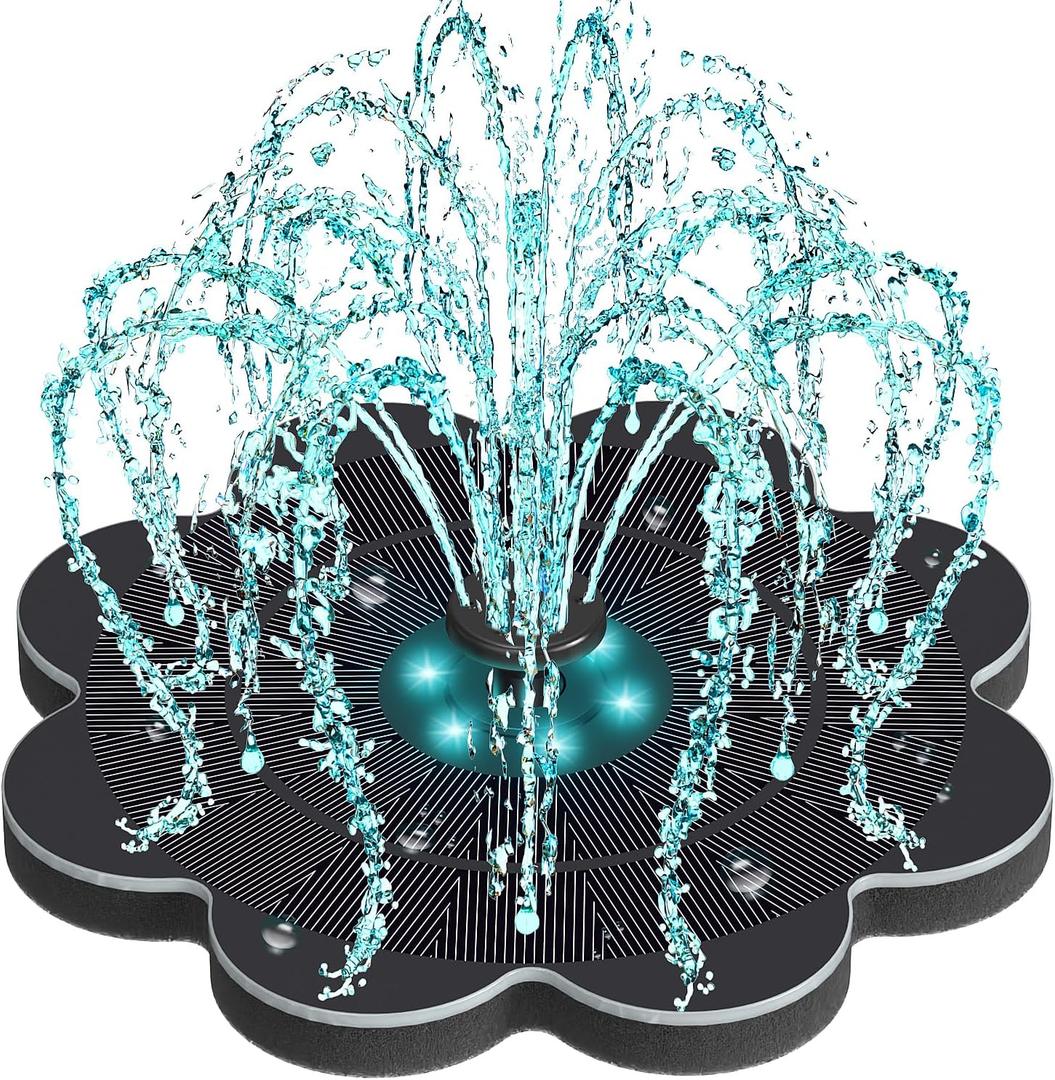 Yzert Solar Fountain with Colorful LED Lights & 2000 mAh Battery Flower Shape, 3.5W Solar Power Water Fountain Pump for Bird Bath, Outdoor, Garden, Pool, Pond,Hummingbirds