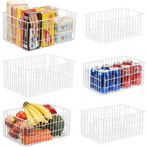 Orgneas Freezer Organizer Bins, Vertical Sides Wire Freezer Baskets for Upright Freezer, Chest Freezer Organizer Deep Freezer Storage Containers for Foods, Snacks, Vegetables, Fruits, Set of 6