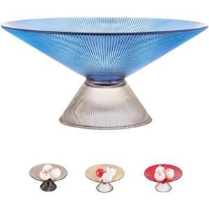 SPRINGBOWGlass Fruit Bowl  10 Blue Decorative Bowl with Ripple Design and Clear Pedestal Base  Wide Crystal Candy Bowl, Decorative Bowls for Home Dcor, or Coastal-Inspired Centerpiece