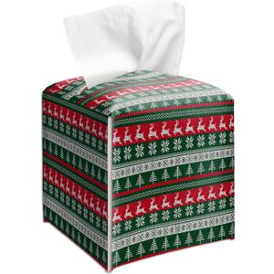 Christmas Tissue Box Cover, Green Tissue Holder Square with Bottom Belt for Home Bathroom Office Nightstand Car Vanity Desk, Housewarming Gifts Ideas for Women Friends Mom -24