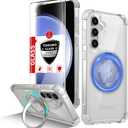 Magnetic for Samsung Galaxy S23 FE Case Compatible with MagSafe Wireless Charging,with 2 Screen Protectors,S23 FE Phone Case with 360Kickstand Shockproof Military Grade Drop Protection Clear