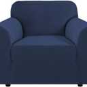 H.VERSAILTEX Stretch Chair Cover 1 Piece Armchair Slip Covers for Sofas/Couches with Elastic Bottom Soft Thick Furniture Protector for Dogs Cats Jacquard Small Checked(Armchair 31"-40", Navy)