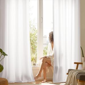 NICETOWN Non See Through White Privacy Sheer Curtains 84 inches Long 2 Panels Set, Fish Bone Pattern Farmhouse Semi Light Filtering Window Drapes for Bedroom, Living Room, 52 inches Wide