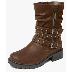 Women's Wide Width Ankle Boots True Plus Size Wide Foot Flat Slouchy Booties Comfort Riding Combat Rivet Short Boots for Women. 8.5XW