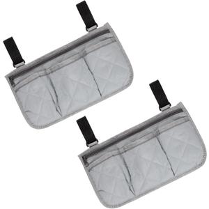 Beach Chair Armrest Bag, Beach Side Bag Hanging Storage Organizer with Reflective 4 Pockets Waterproof Pouch 13 x 7" & 2Pcs & Gray - Fit for (Bedside/Outdoor/Camping)