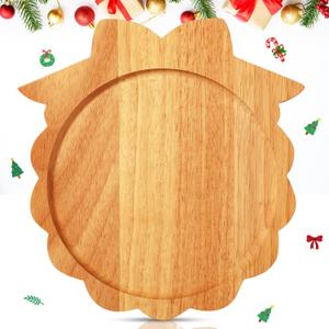 Bokon 12" Wreath Christmas Charcuterie Board Wooden Cutting Board Xmas Serving Platter Tray Cookie Plate for Cheese Bread Dessert Fruit, Gift for Christmas Party Holiday Decoration(Rubber Wood)