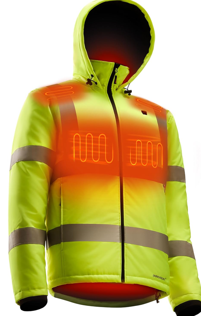 Heated Hi-Vis Safety Jacket for Men with Battery, Class 3 Waterproof Work Coat with 3M Reflective Tape for Winter, Medium  