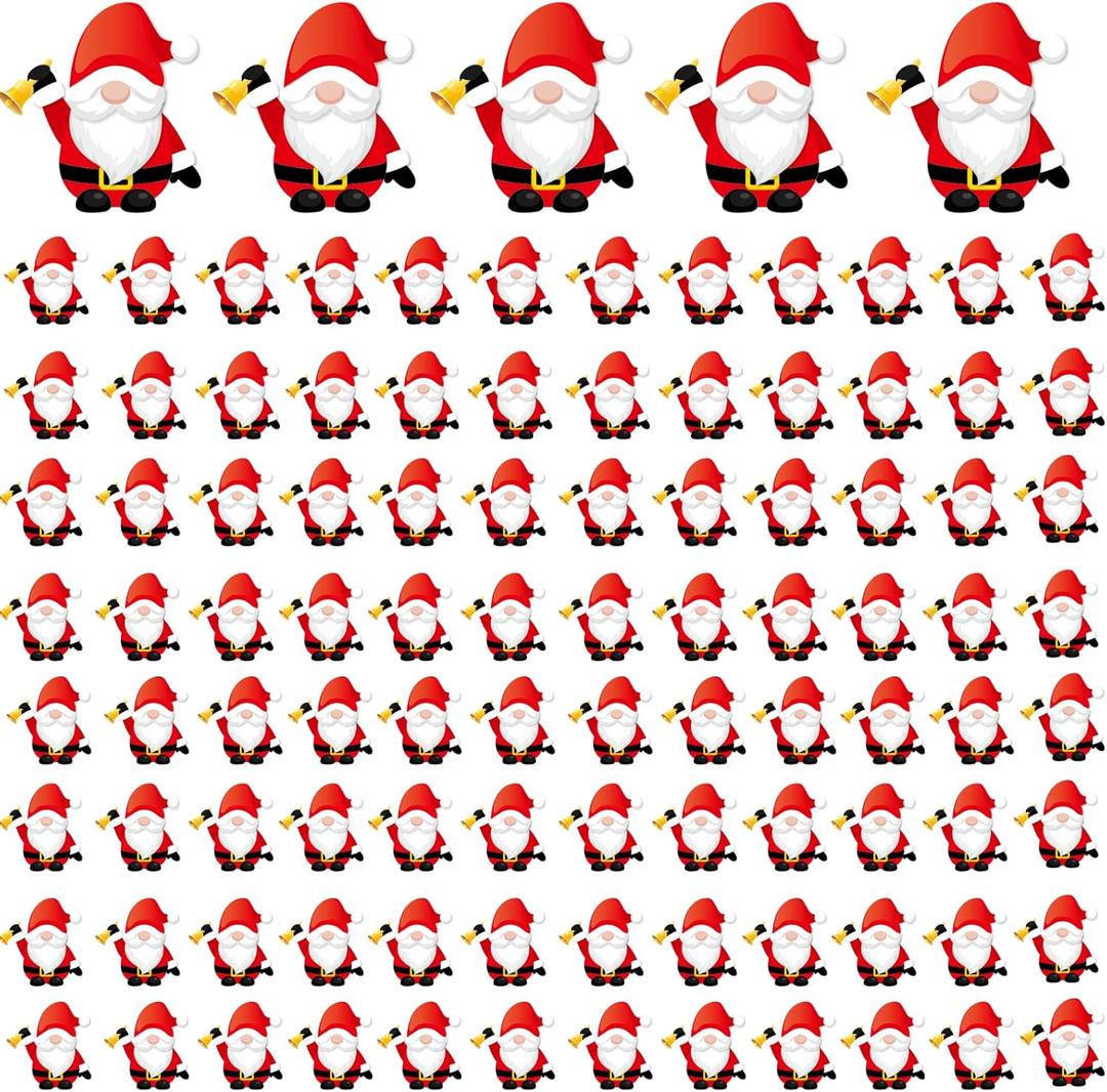 100pcs Christmas Mini Santa Claus Gnomes Figurines Tiny Holding a Bell Gnome Figures to Hide and Seek Little Rubber Statue for Collectibles Christmas Gifts Decorations Indoor and Display