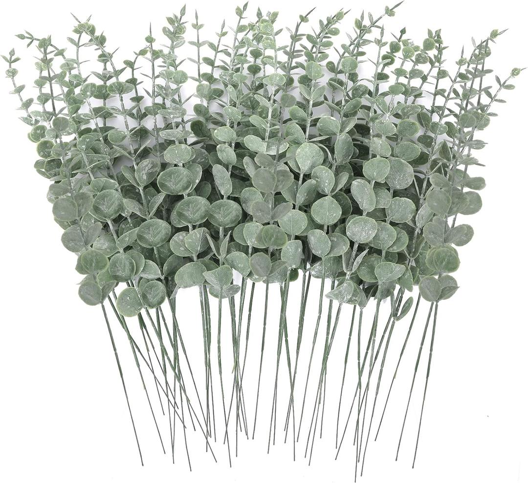 CEWOR 80pcs Artificial Eucalyptus Stems Fake Eucalyptus Leaves Stems Real Touch Leaf Branches for Flower Bouquet Wedding Easter Centerpiece Spring Home Office Decor (Grey Green)