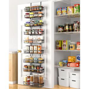 Moforoco 9-Tier Over The Door Pantry Organizer, Pantry Organization and Storage, Black Hanging Basket Wall Spice Rack Seasoning Shelves, Home & Kitchen