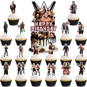 37pcs Wrestling cake decoration set include 1pc big cake topper 36pcs cupcake toppers for Wrestling Theme birthday party decor
