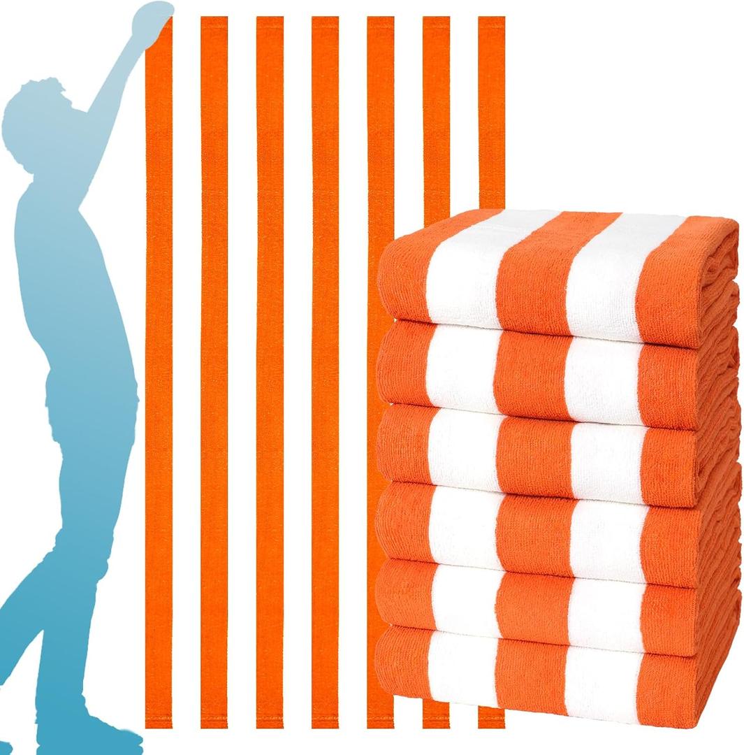 6 Packs Oversized 72x40 Inch Stripe Beach Towel Thin Terry Set Extra Large XL Big Clearance Pool Travel Accessories Essentials Soft Super Absorbent Bath Towels Bulk Men Women Adults Gift Orange